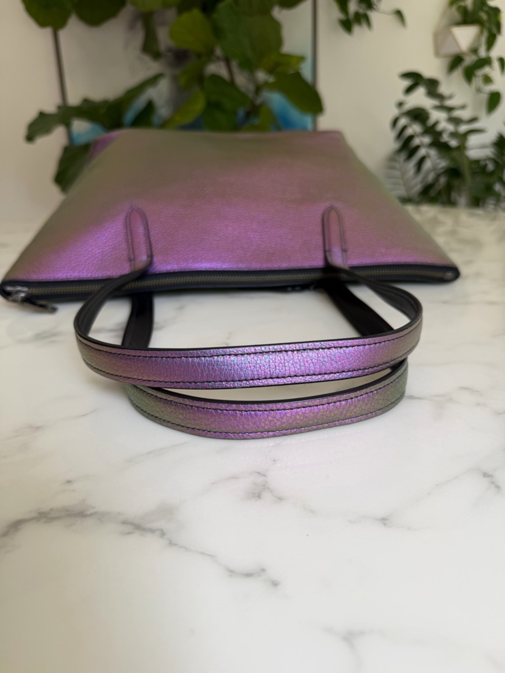 Coach Taylor Tote In Hologram Oil Slick Leather Purple Green Top Zip Large 57329 - Picture 14 of 16